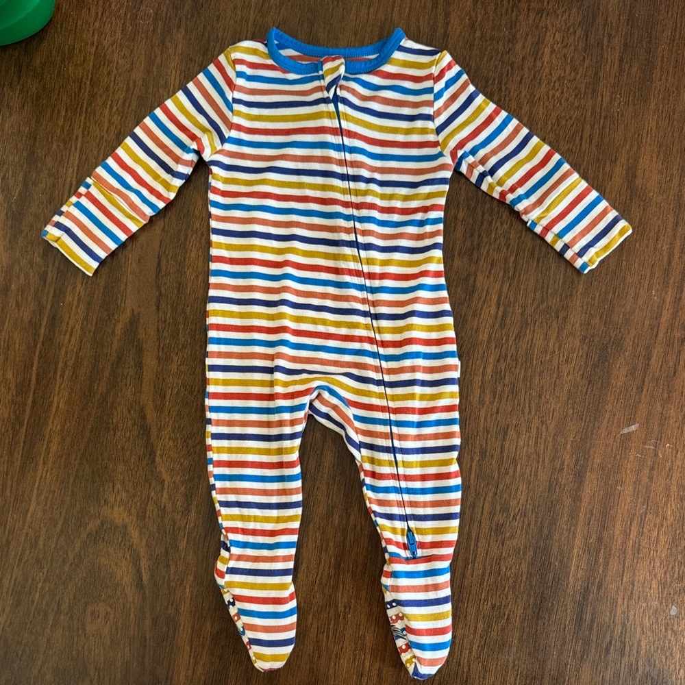 Multicolored Striped Free Birdees 0-3M Bamboo Footie Pajamas